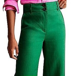 Boden Green Linen Blend Wide Leg Cropped Pants Women US 20-22 Retro‎ Boho